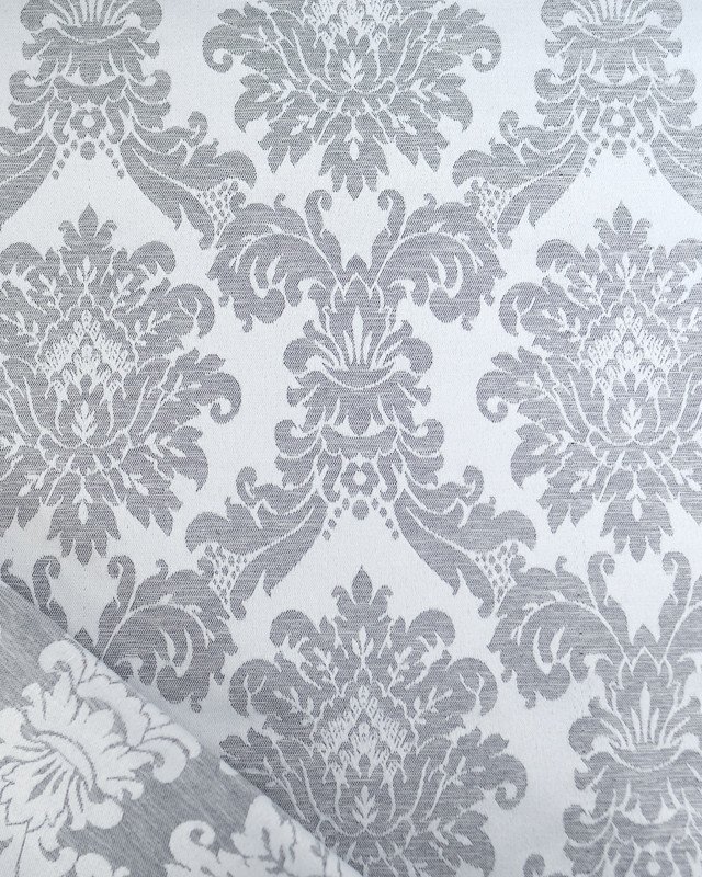 Tissu Jacquard Motif Baroque Reflets Satinés Gris - Mercerine