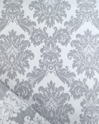 Tissu Jacquard Motif Baroque Reflets Satinés Gris - Mercerine