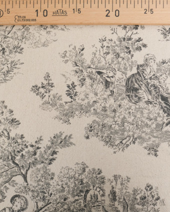 Tissu  Coton Epais Tissé Motif Toile de Jouy Fusain - Mercerine