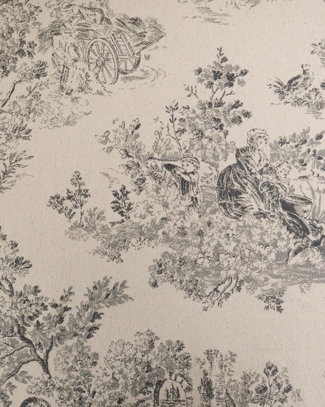 Tissu  Coton Epais Tissé Motif Toile de Jouy Fusain - Mercerine