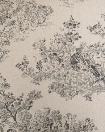 Tissu  Coton Epais Tissé Motif Toile de Jouy Fusain - Mercerine