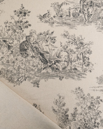 Tissu  Coton Epais Tissé Motif Toile de Jouy Fusain - Mercerine