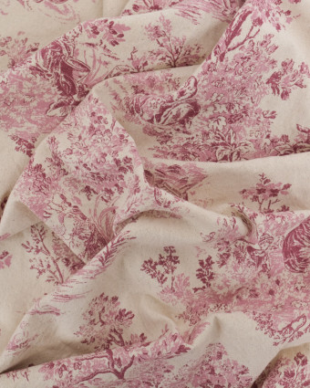 Tissu  Coton Epais Tissé Motif Toile de Jouy Framboise - Mercerine