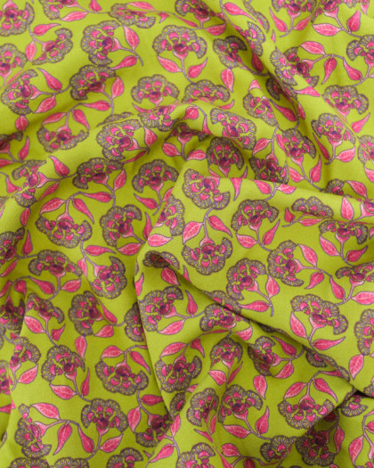 Viscose Indienne Vert et Rose - Mercerine
