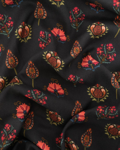 Viscose Fleurs Indiennes Noire - Mercerine