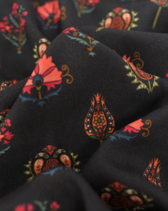 Viscose Fleurs Indiennes Noire - Mercerine