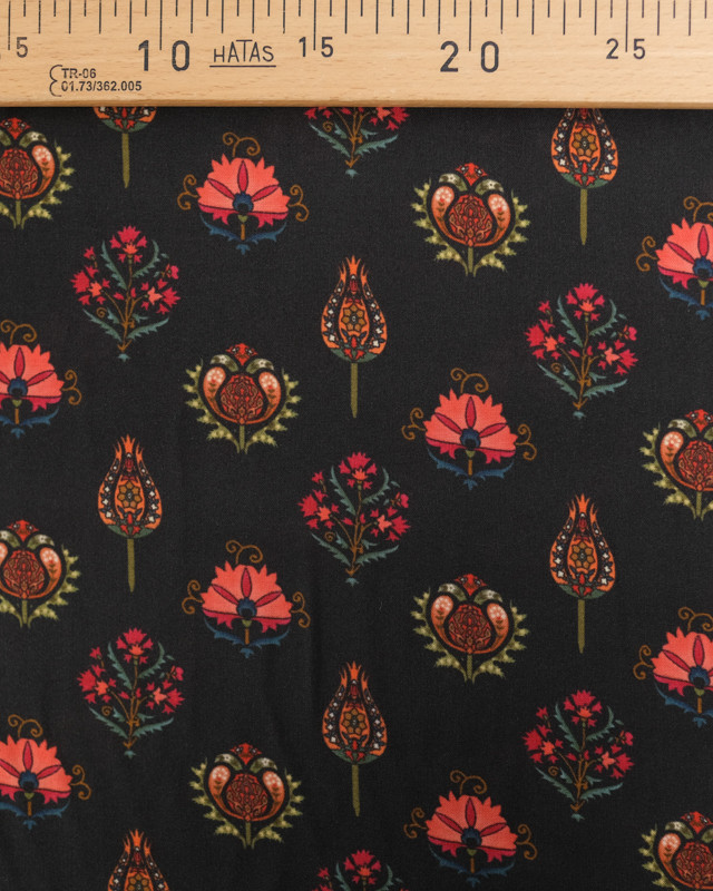 Viscose Fleurs Indiennes Noire - Mercerine
