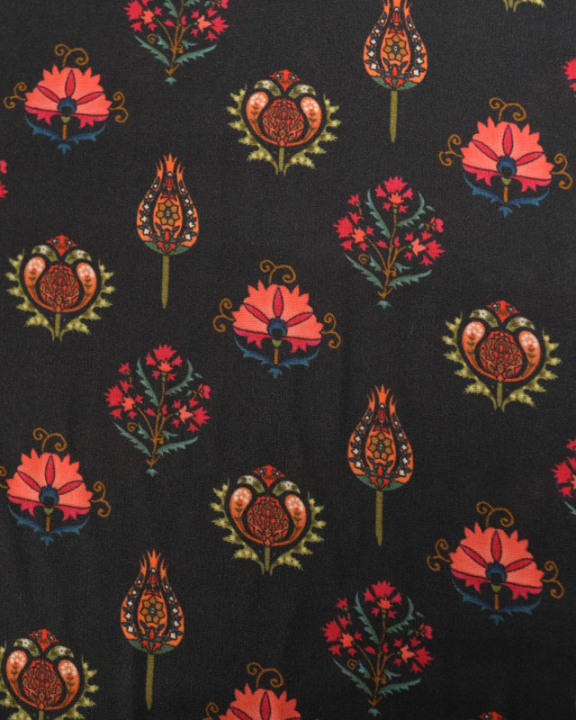 Viscose Fleurs Indiennes Noire - Mercerine