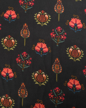 Viscose Fleurs Indiennes Noire - Mercerine