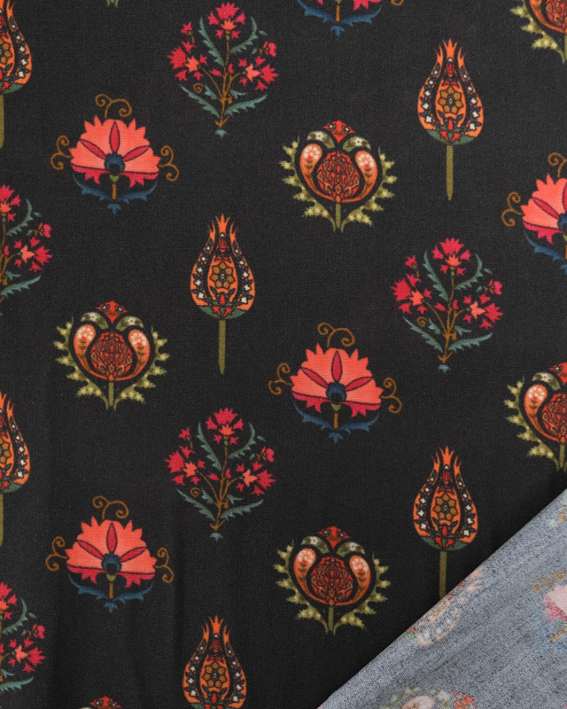 Viscose Fleurs Indiennes Noire - Mercerine