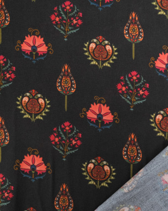Viscose Fleurs Indiennes Noire - Mercerine