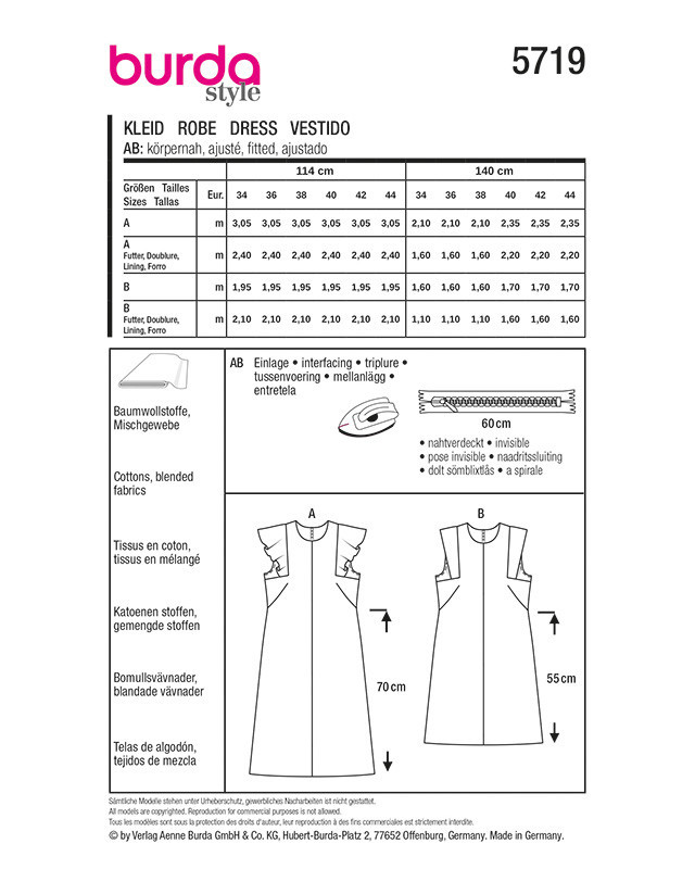 Patron Robe Burda 5719 | Patrons de couture | Mercerine
