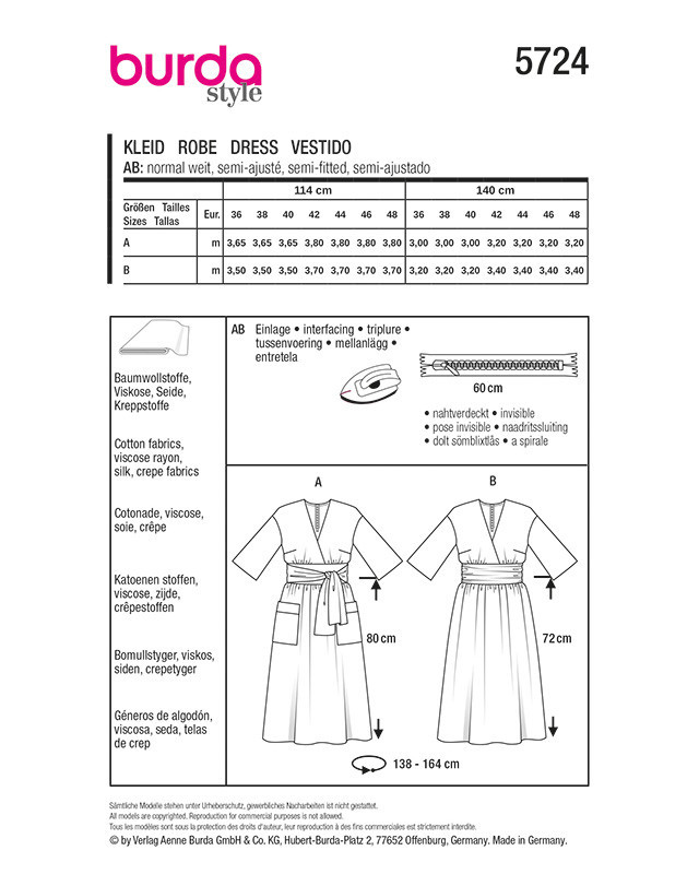 Patron Robe Burda 5724 | Patrons de couture | Mercerine