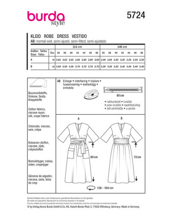 Patron Robe Burda 5724 | Patrons de couture | Mercerine