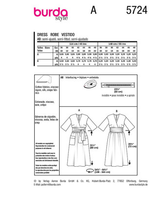 Patron Robe Burda 5724 | Patrons de couture | Mercerine
