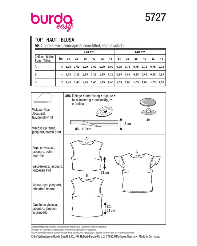 Patron Top Burda 5727 | Patrons de couture | Mercerine