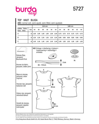 Patron Top Burda 5727 | Patrons de couture | Mercerine