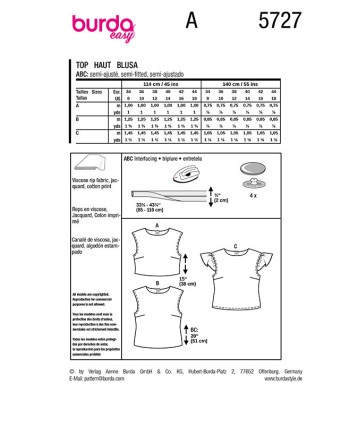 Patron Top Burda 5727 | Patrons de couture | Mercerine
