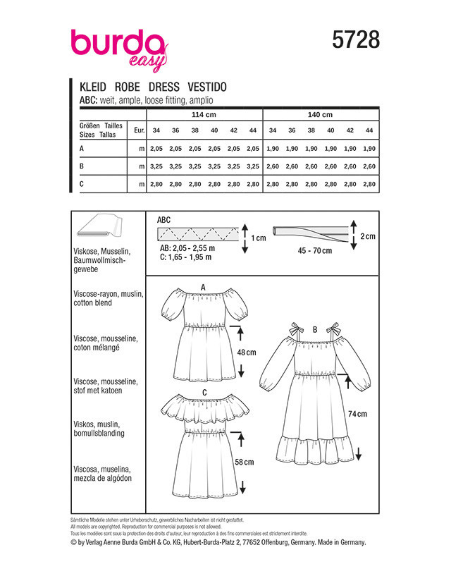 Patron Robe Burda 5728 | Patrons de couture | Mercerine