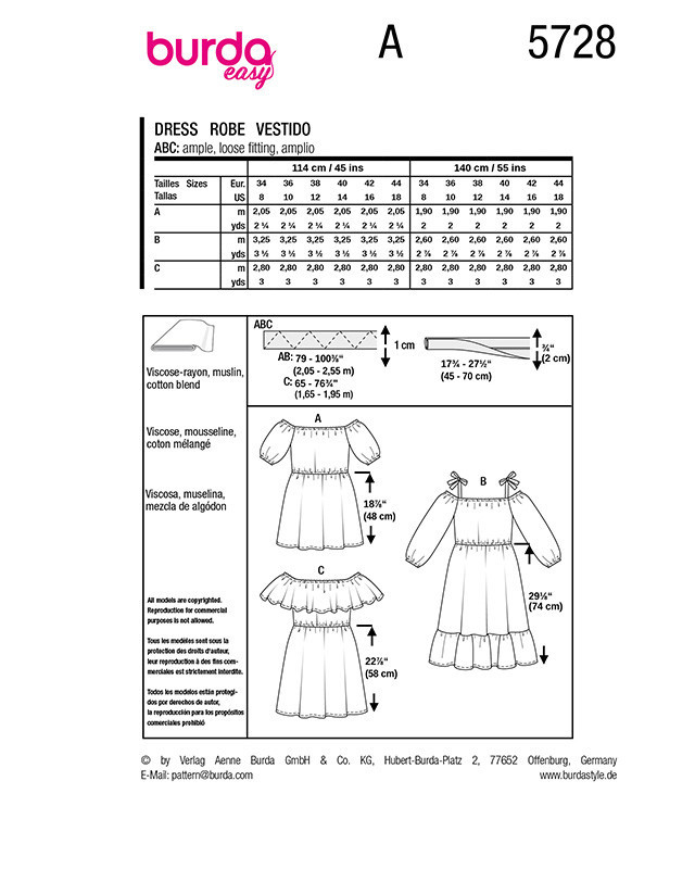 Patron Robe Burda 5728 | Patrons de couture | Mercerine