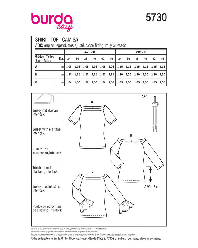 Patron Top Burda 5730 | Patrons de couture | Mercerine