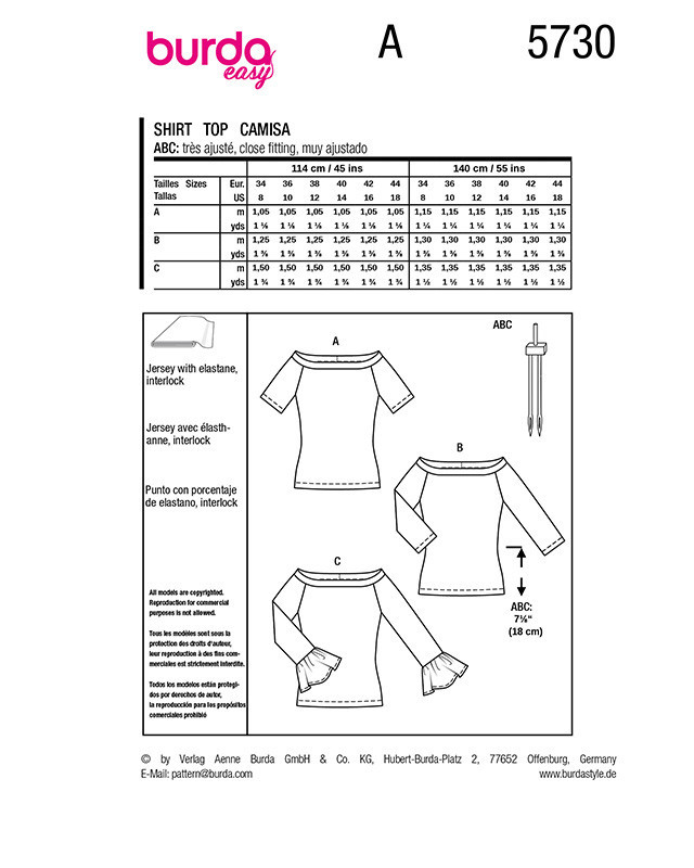 Patron Top Burda 5730 | Patrons de couture | Mercerine