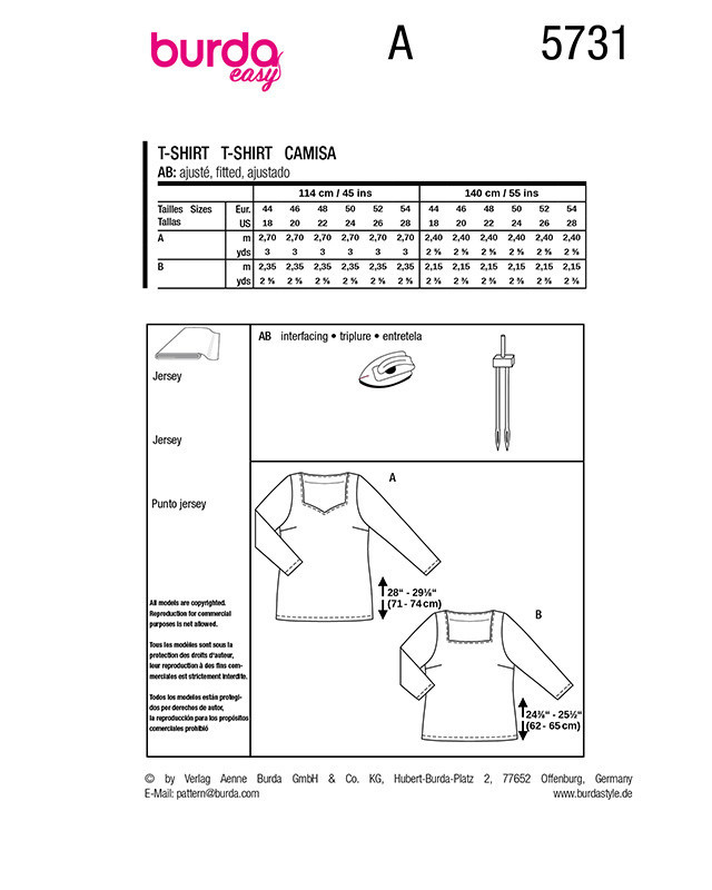 Patron Top Burda 5731 | Patrons de couture | Mercerine