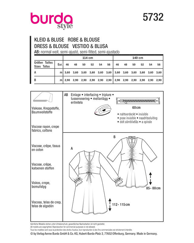 Patron Robe & Blouse Burda 5732 | Patrons de couture | Mercerine