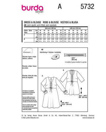Patron Robe & Blouse Burda 5732 | Patrons de couture | Mercerine