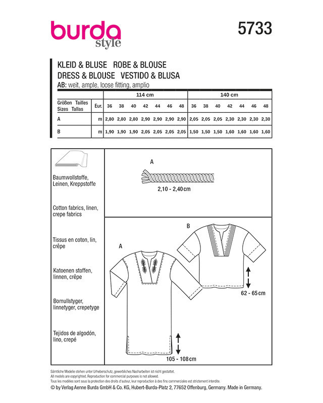 Patron Robe & Blouse Burda 5733 | Patrons de couture | Mercerine