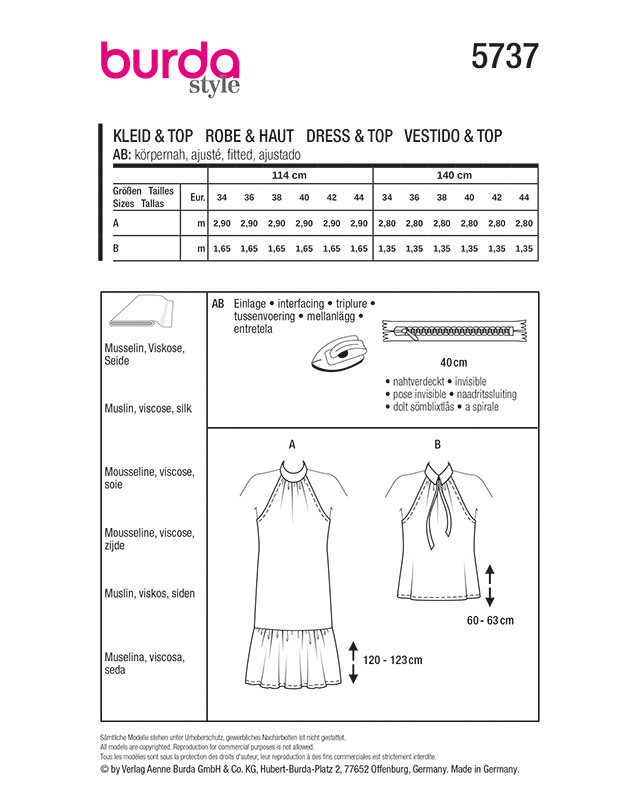 Patron Robe & Top Burda 5737 | Patrons de couture | Mercerine