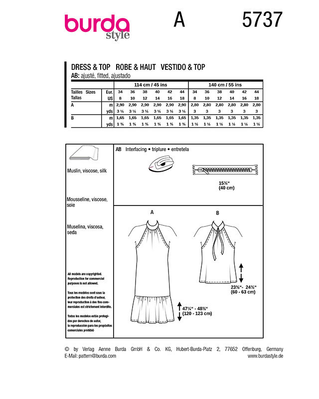 Patron Robe & Top Burda 5737 | Patrons de couture | Mercerine