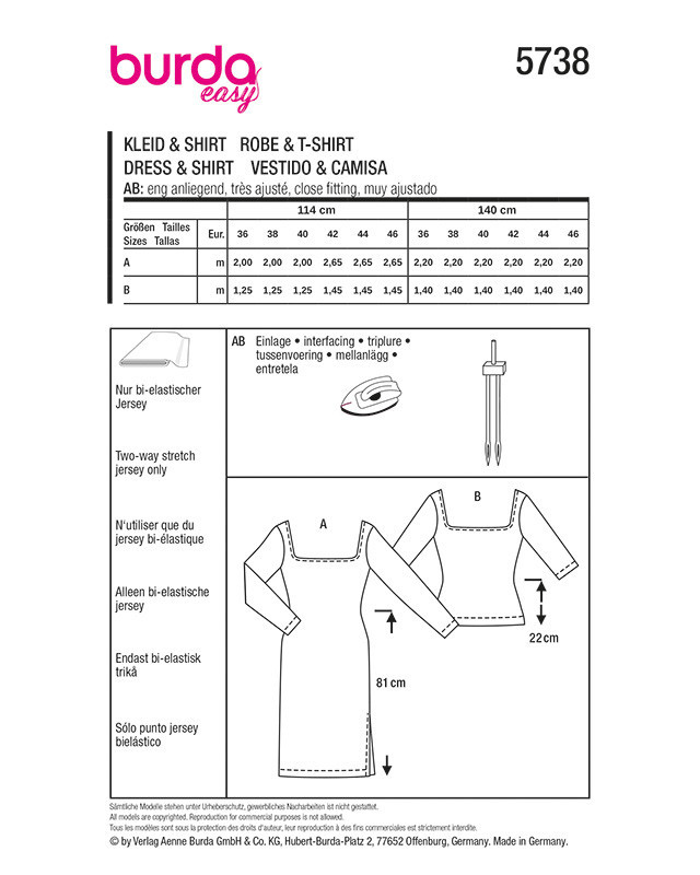 Patron Robe & Top Burda 5738 | Patrons de couture | Mercerine