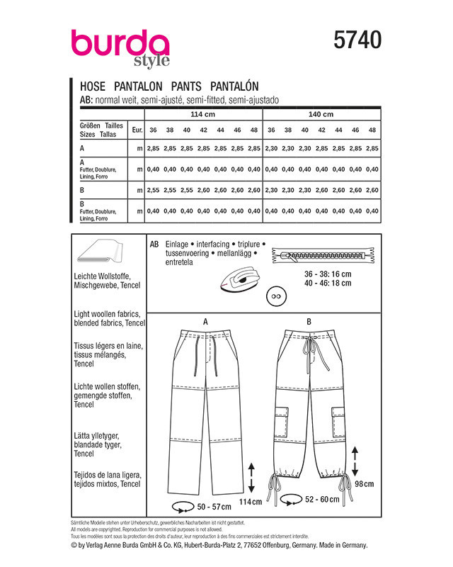Patron Pantalon Burda 5740 | Patrons de couture | Mercerine