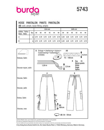 Patron Pantalon Burda 5743 | Patrons de couture | Mercerine
