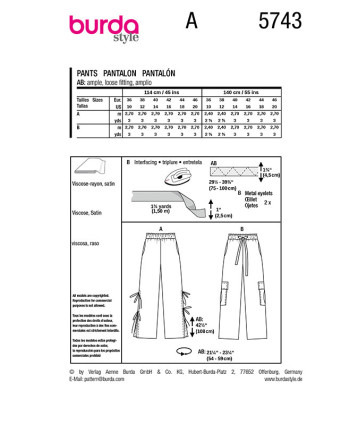 Patron Pantalon Burda 5743 | Patrons de couture | Mercerine