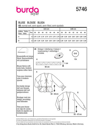 Patron Blouse Burda 5746 | Patrons de couture | Mercerine