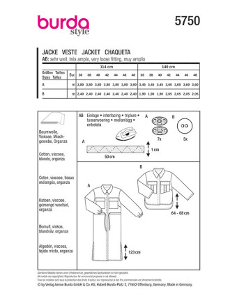Patron Veste Burda 5750 | Patrons de couture | Mercerine