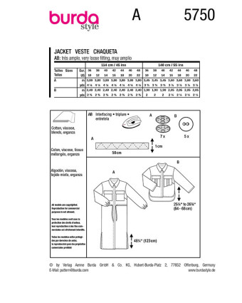 Patron Veste Burda 5750 | Patrons de couture | Mercerine