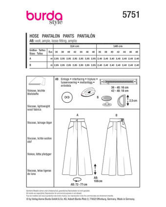 Patron Pantalon Burda 5751 | Patrons de couture | Mercerine