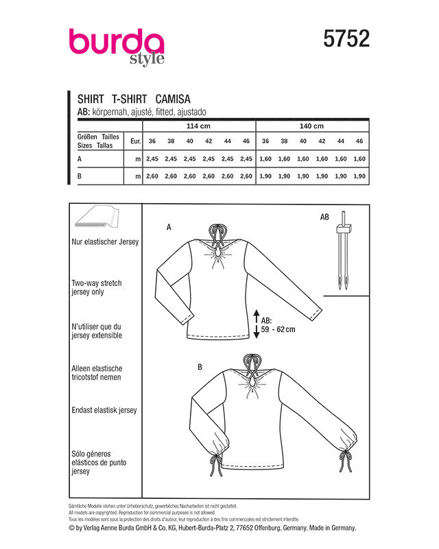 Patron Top Burda 5752 | Patrons de couture | Mercerine