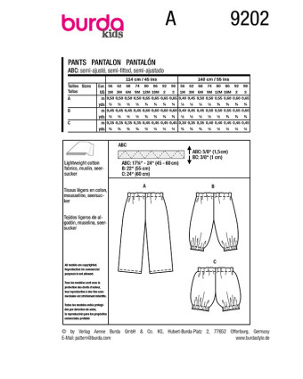 Patron Pantalon Burda 9202 | Patrons de couture | Mercerine
