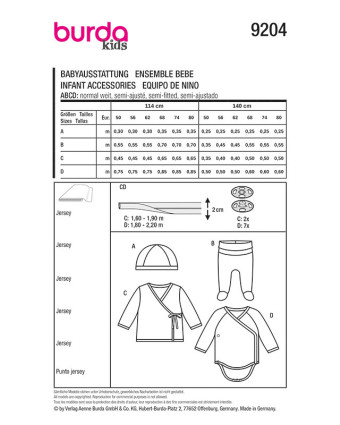 Patron Ensemble Bébé Burda 9204 | Patrons de couture | Mercerine