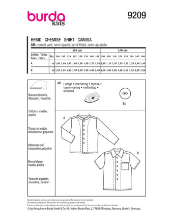 Patron Chemise Burda 9209 | Patrons de couture | Mercerine