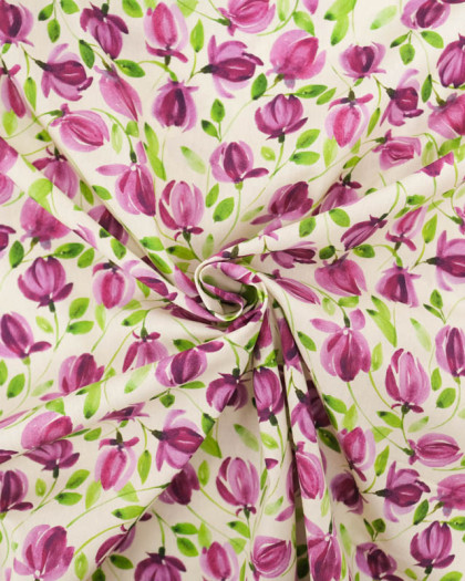 Popeline de Coton Imprimé Digital Tulipes Violettes - Mercerine