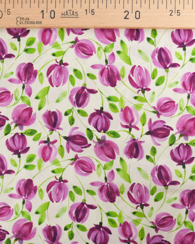 Popeline de Coton Imprimé Digital Tulipes Violettes - Mercerine