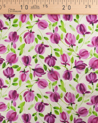 Popeline de Coton Imprimé Digital Tulipes Violettes - Mercerine