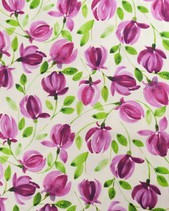 Popeline de Coton Imprimé Digital Tulipes Violettes - Mercerine