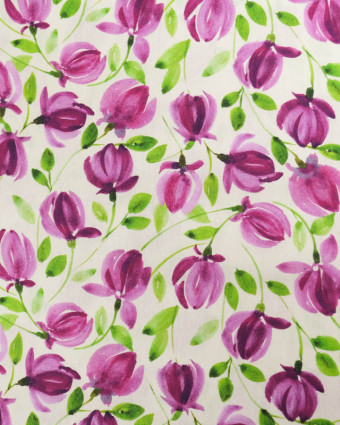 Popeline de Coton Imprimé Digital Tulipes Violettes - Mercerine