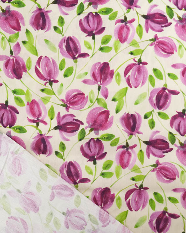 Popeline de Coton Imprimé Digital Tulipes Violettes - Mercerine
